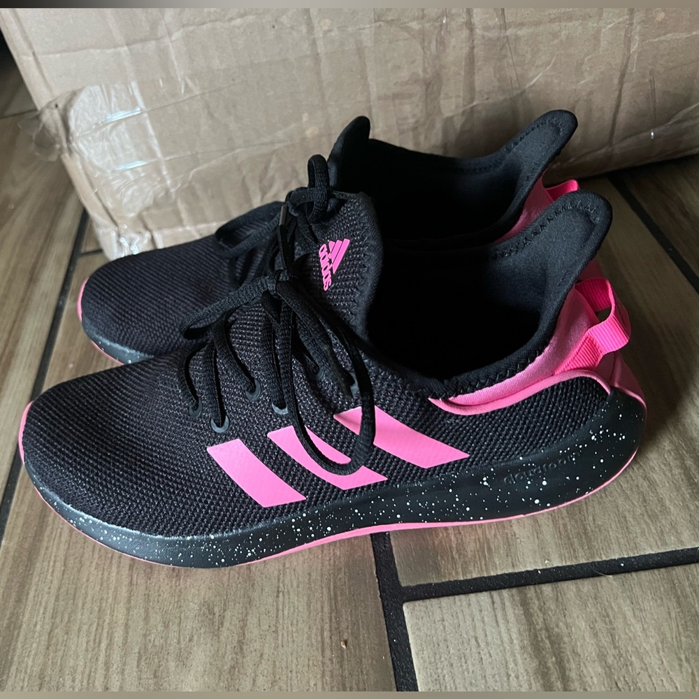 2-Pair Adidas Womens Cloudfoam Sneaker, Black/Pulse Lime & Black Lucid Pink Sz 9 - Picture 2 of 11